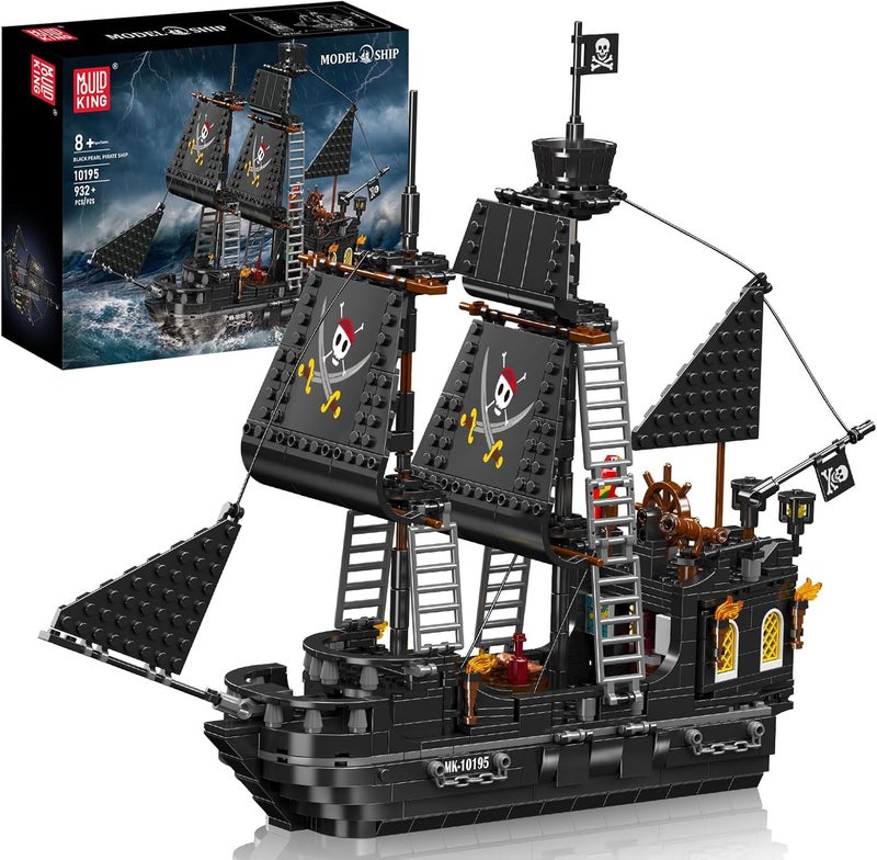 mould king 10195 Pirate Ship Model Building Toys, Black Pearl Sailboat Model, Toy Building Set for Kids, Home Decor Creative Toys for Boys Girls/Adult Collections Enthusiasts (932 Pieces) - Image 1