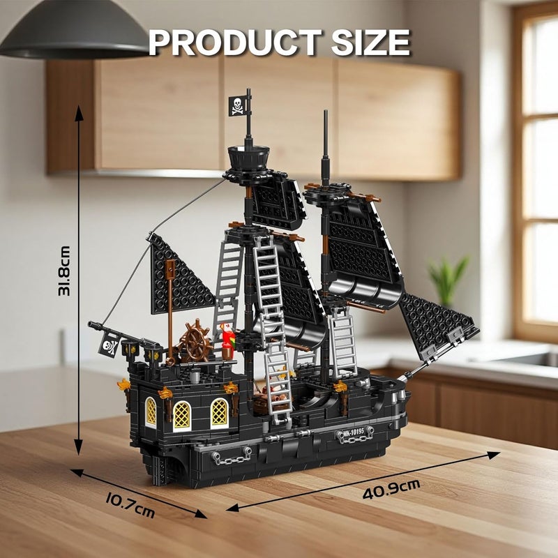 mould king 10195 Pirate Ship Model Building Toys, Black Pearl Sailboat Model, Toy Building Set for Kids, Home Decor Creative Toys for Boys Girls/Adult Collections Enthusiasts (932 Pieces) - Image 3