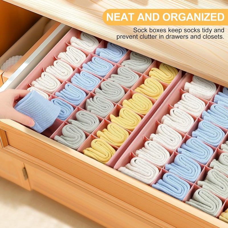 Easortm Sock Organizer 4 Pack - 24 Cell Foldable Underwear & Sock Storage, Drawer Organizer for Ties, Belts. (Pink) - Image 3