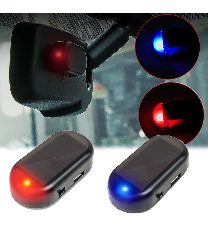 1ps 2ps ضوء مضاد للسرقة بالطاقة الشمسية للسيارات، ضوء محاكاة وامض، ضوء ديكور داخلي LED يتنفس، ضوء أحمر وضوء أزرق للحفلات في السيارة وداخل المنزل - Image 1