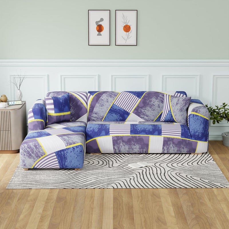 Lukzer L-Shaped Sofa Cover for Living Room Furniture, Flexible Slipcover for Couches and More (Left Hand Side, Multi Patch Design) - Image 2