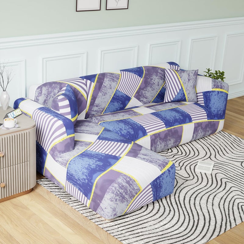 Lukzer L-Shaped Sofa Cover for Living Room Furniture, Flexible Slipcover for Couches and More (Left Hand Side, Multi Patch Design) - Image 1