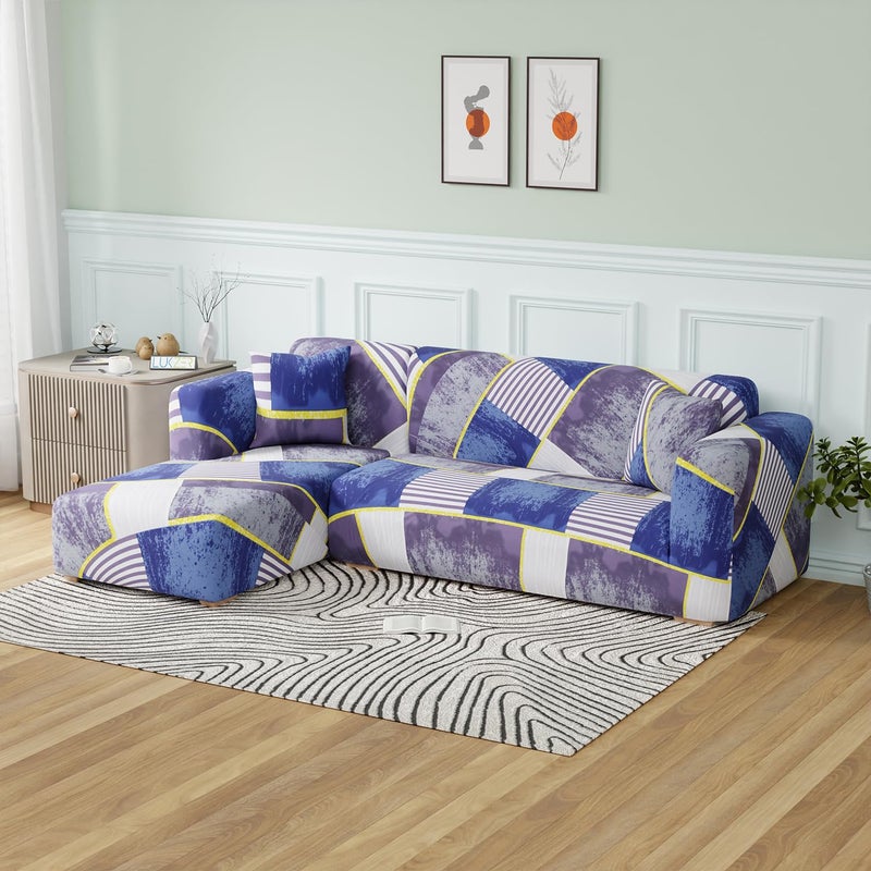 Lukzer L-Shaped Sofa Cover for Living Room Furniture, Flexible Slipcover for Couches and More (Left Hand Side, Multi Patch Design) - Image 3