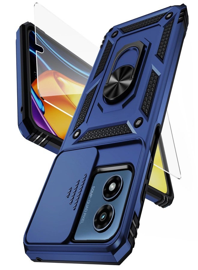 Weycolor for Moto G Play 2024 Case with Camera Lens Cover HD Screen Protector, 10 FT Military Grade Drop Protection, Magnetic Ring Holder Kickstand Protective Phone Case, Navy Blue - Image 1