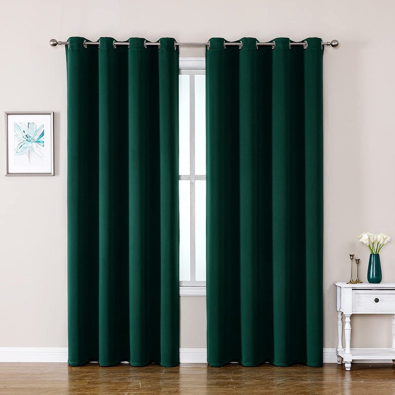 ChrisDowa Grommet Blackout Curtains for Bedroom and Living Room - 2 Panels Set Thermal Insulated Room Darkening Curtains (Forest Green  52W x 84L) - Image 1