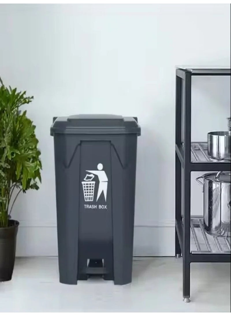 A tall plastic trash can with a 100-liter capacity, featuring a foot pedal for opening, a top lid, and a pictogram of a person throwing away trash. - Image 3