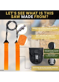 SYOSI SYOSI, Pocket Chainsaw With Handles, Field Survival Folding Hand Saw Chain Portable with Bag, Foldin Bi-Directional Cutting Teeth Camping Saw Wood Saw Hunting Saws  - Image 3