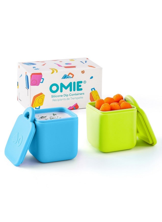 OmieBox (2 pack) Leakproof Dips Containers To Go, Salad Dressing Container, Condiment Container with Lids - Food Safe Silicone - 4 ounces (Blue/Lime) - Image 1