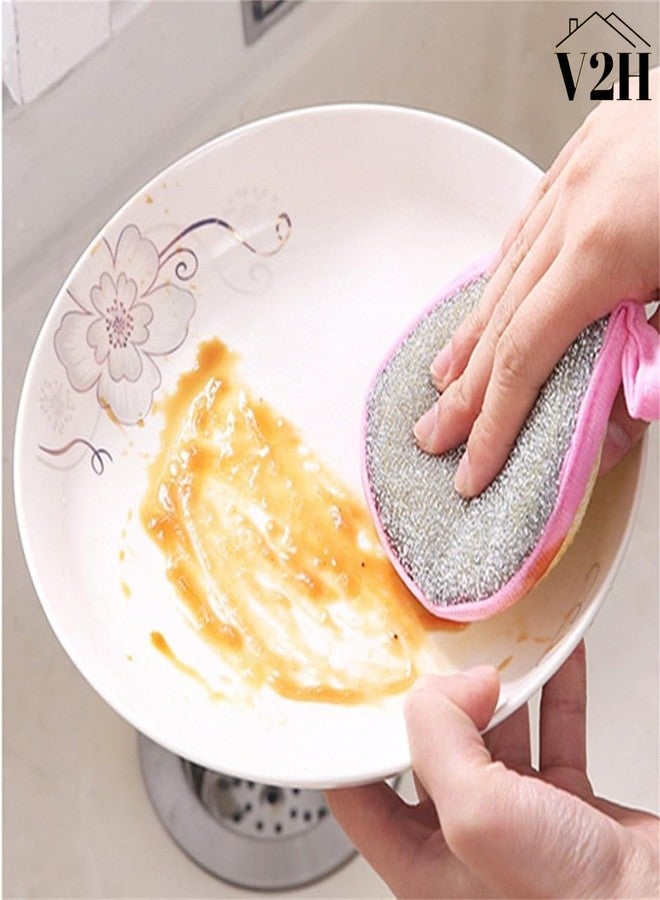 V2H 2 in 1 Stainless Steel with Sponges Scrubber Double Side Dishwashing Scrub for Pots & Pans | Kitchens | Bathroom | Tableware Dish | Tough Cleaning(Set of 1) - Image 4