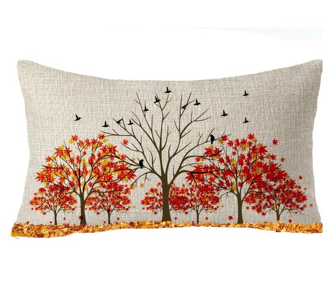 HAPPY FALL YALL GOLDEN AUTUMN RED MAPLE LEAVES FAMILY HOME GIFT THROW PILLOW COVER CUSHION CASE COTTON LINEN MATERIAL DECORATIVE LUMBAR 12 X 20 INCHES
