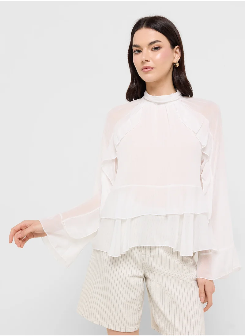 جينجر Ruffle Detail Peasant Blouse