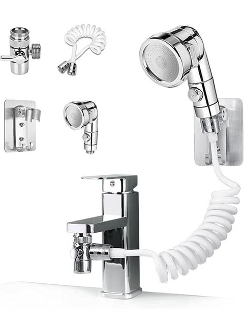 Sink Faucet Sprayer Attachment，Sink Handheld Shower Head Set，Hand Shower Bathroom Sink Sprayer Rinser Set with Hose Bracket and Faucet Diverter Valve，Easy to Install, Practical and Compact, Suitable for Bathtub Laundry Kitchen Faucet Extender