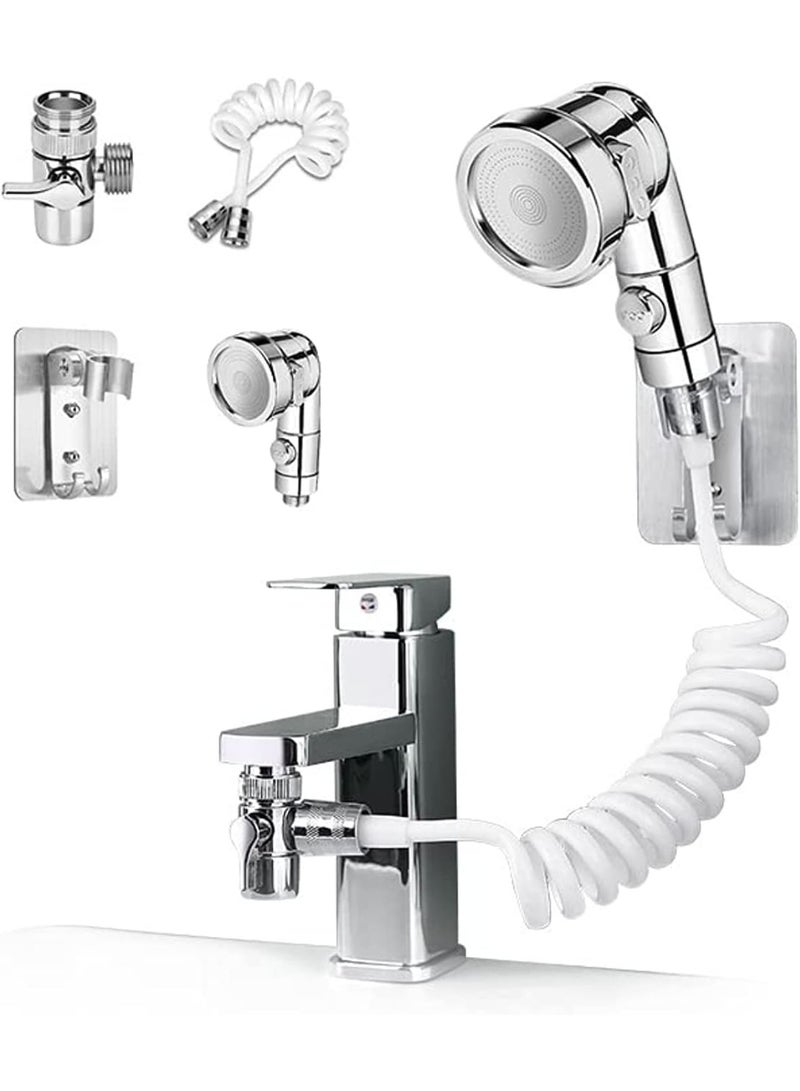 DUNISO Sink Faucet Sprayer Attachment，Sink Handheld Shower Head Set，Hand Shower Bathroom Sink Sprayer Rinser Set with Hose Bracket and Faucet Diverter Valve，Easy to Install, Practical and Compact, Suitable for Bathtub Laundry Kitchen Faucet Extender - Image 1