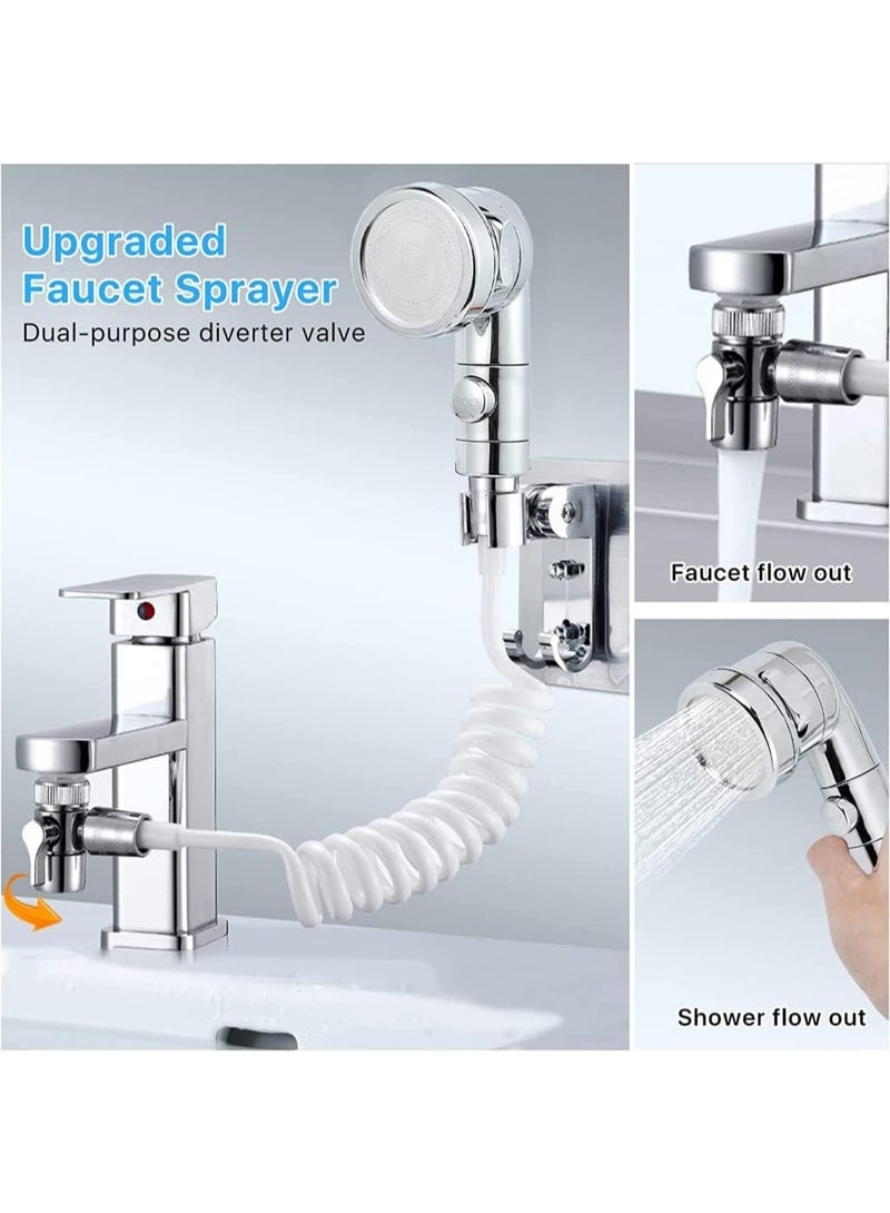 DUNISO Sink Faucet Sprayer Attachment，Sink Handheld Shower Head Set，Hand Shower Bathroom Sink Sprayer Rinser Set with Hose Bracket and Faucet Diverter Valve，Easy to Install, Practical and Compact, Suitable for Bathtub Laundry Kitchen Faucet Extender - Image 3