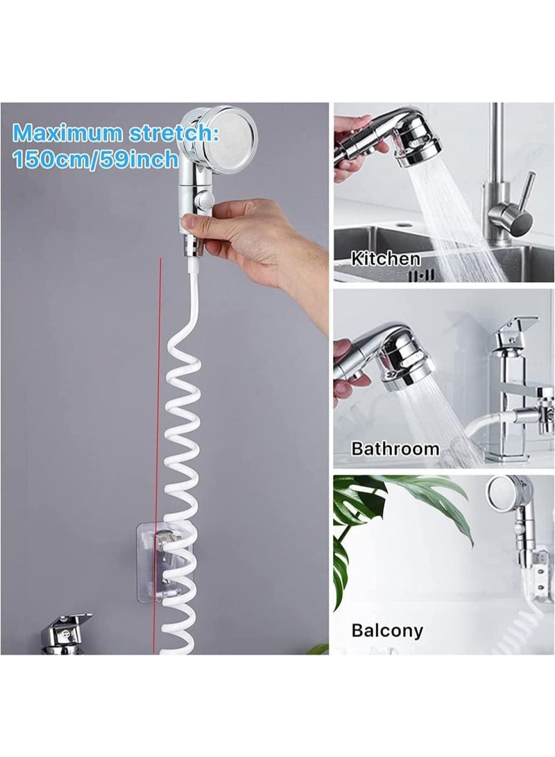 DUNISO Sink Faucet Sprayer Attachment，Sink Handheld Shower Head Set，Hand Shower Bathroom Sink Sprayer Rinser Set with Hose Bracket and Faucet Diverter Valve，Easy to Install, Practical and Compact, Suitable for Bathtub Laundry Kitchen Faucet Extender - Image 4