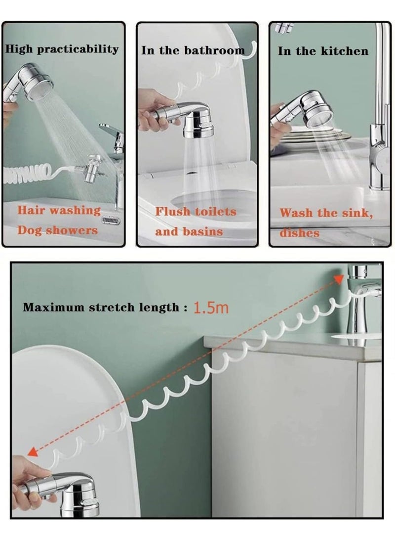 DUNISO Sink Faucet Sprayer Attachment，Sink Handheld Shower Head Set，Hand Shower Bathroom Sink Sprayer Rinser Set with Hose Bracket and Faucet Diverter Valve，Easy to Install, Practical and Compact, Suitable for Bathtub Laundry Kitchen Faucet Extender - Image 5