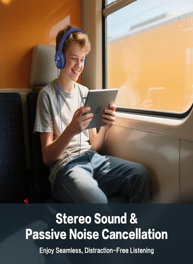 SIMOLIO Wired Kids Headphones for School with Microphone, Volume Limiting & Noise Cancelling PC Headset with Cord, Plug in Headphones for Tablet, Laptop (Navy Blue) - Image 3