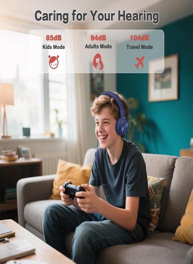 SIMOLIO Wired Kids Headphones for School with Microphone, Volume Limiting & Noise Cancelling PC Headset with Cord, Plug in Headphones for Tablet, Laptop (Navy Blue) - Image 5