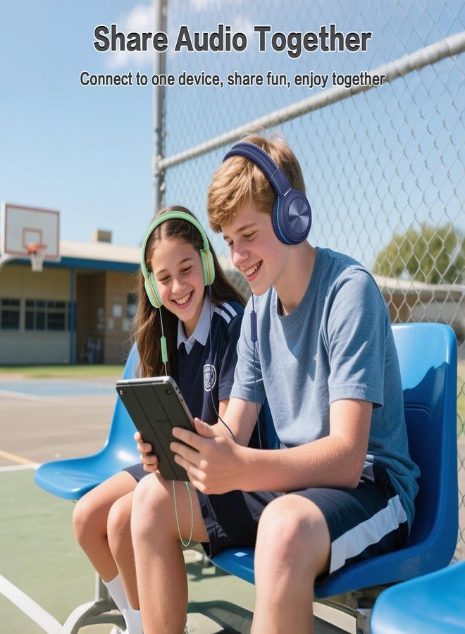 SIMOLIO Wired Kids Headphones for School with Microphone, Volume Limiting & Noise Cancelling PC Headset with Cord, Plug in Headphones for Tablet, Laptop (Navy Blue) - Image 4