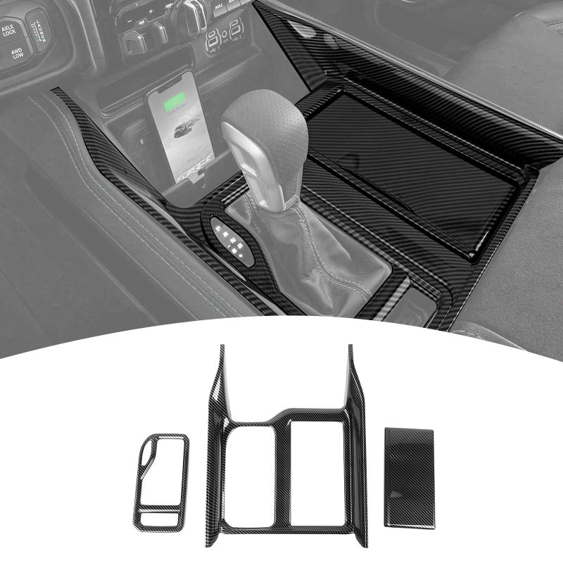 PDKLIN for RAM TRX Carbon Fiber Gear Shift Panel Trim Cover for Dodge RAM TRX 2018 up Black Carbon Fiber Interior Accessories 3pcs