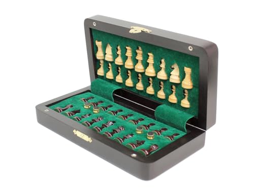 House of Chess 8 Inch Wooden Magnetic Folding Travel Chess Set Board with Algebraic Notation 2 Extra Pawns 2 Extra Queens Handmade Ringy Rosewood - Image 5