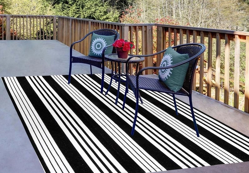 BUAGETUP Black and White Outdoor Patio Rug,5x8ft Striped Outdoor Rug Machine Washable Hand Woven Cotton for Living Room Front Porch - Image 5