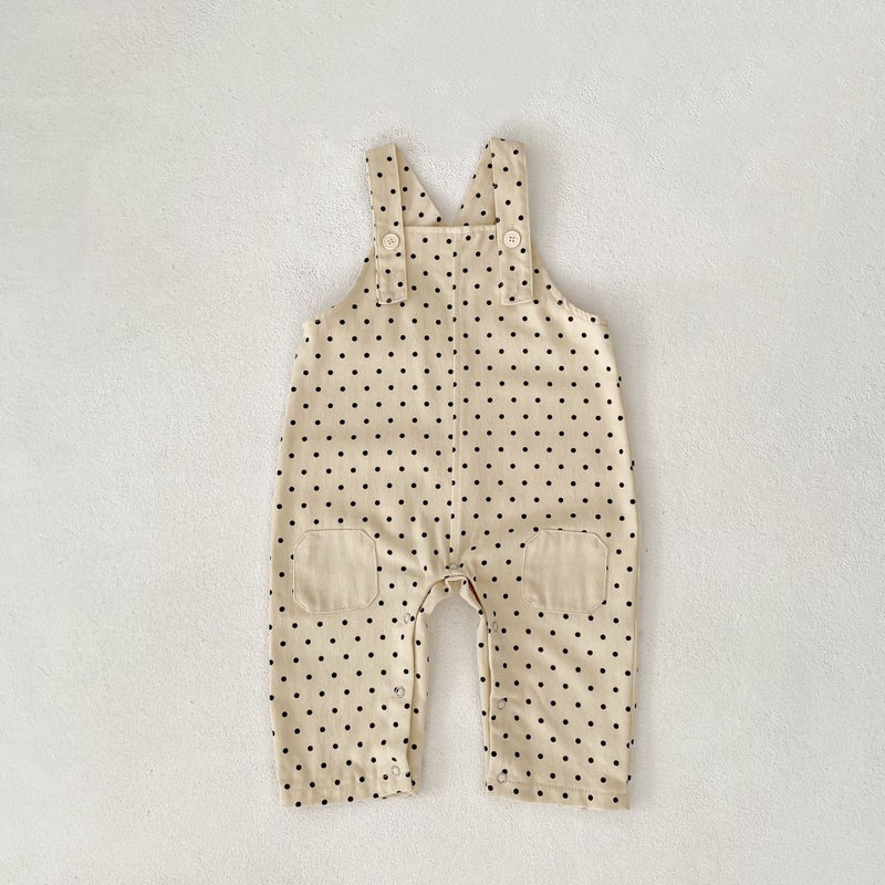 Ins2025 Autumn New Style Male And Female Baby Polka Dot Patch Suspenders Long Crawling Korean Style Fashionable And Versatile Crawling Clothes - Image 1