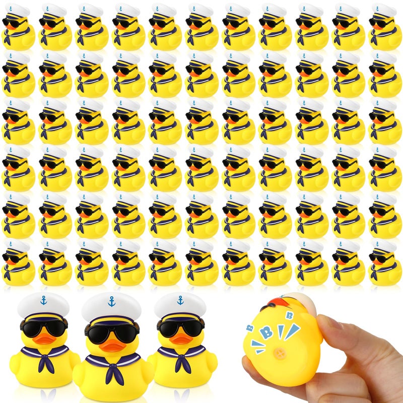 Shappy 100 Pcs Cruise Duck Bulk with Sunglasses Sets 2 x 19 x 24 Inch Mini Sailing Rubber Ducks Summer Ship Toy Squeaky Party Duckies for Birthday Favors Yellow - Image 3