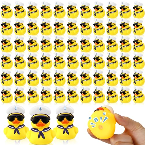 Shappy 100 Pcs Cruise Duck Bulk with Sunglasses Sets 2 x 19 x 24 Inch Mini Sailing Rubber Ducks Summer Ship Toy Squeaky Party Duckies for Birthday Favors Yellow - Image 1