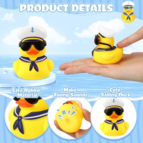Shappy 100 Pcs Cruise Duck Bulk with Sunglasses Sets 2 x 19 x 24 Inch Mini Sailing Rubber Ducks Summer Ship Toy Squeaky Party Duckies for Birthday Favors Yellow - Image 5