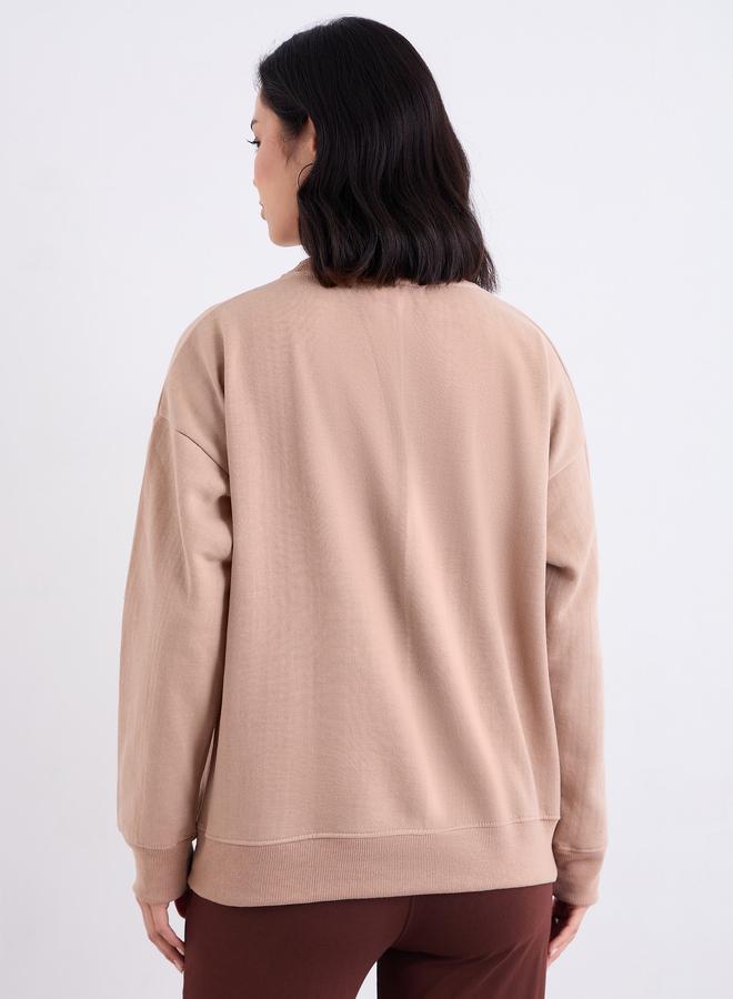 Styli Women Tan Oversized Slogan Print Sweatshirt - Image 5