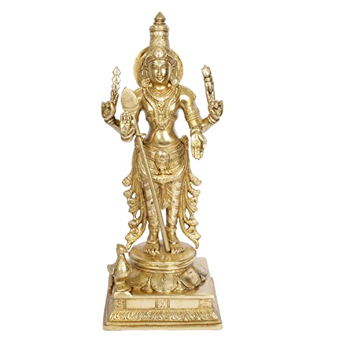 ARTVARKO Brass Lord Murugan Kartikeya Murugana Kumaraswamy Karthikeya Standing Idol with Peacock Swaminatha Skanda Murti Swami Ji Subrahmanya Swamy Height 14 Inch - Image 1