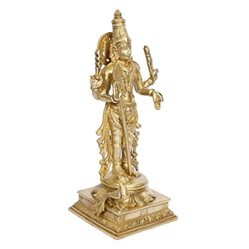 ARTVARKO Brass Lord Murugan Kartikeya Murugana Kumaraswamy Karthikeya Standing Idol with Peacock Swaminatha Skanda Murti Swami Ji Subrahmanya Swamy Height 14 Inch - Image 3