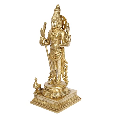 ARTVARKO Brass Lord Murugan Kartikeya Murugana Kumaraswamy Karthikeya Standing Idol with Peacock Swaminatha Skanda Murti Swami Ji Subrahmanya Swamy Height 14 Inch - Image 4