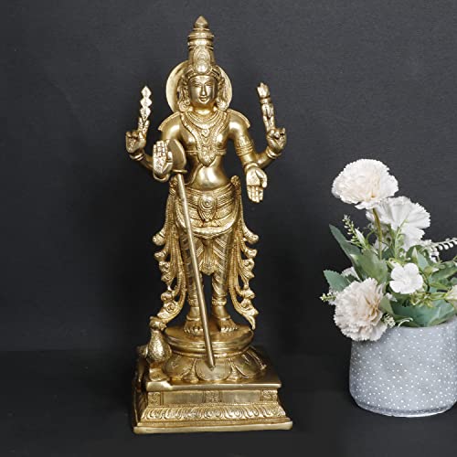 ARTVARKO Brass Lord Murugan Kartikeya Murugana Kumaraswamy Karthikeya Standing Idol with Peacock Swaminatha Skanda Murti Swami Ji Subrahmanya Swamy Height 14 Inch - Image 2