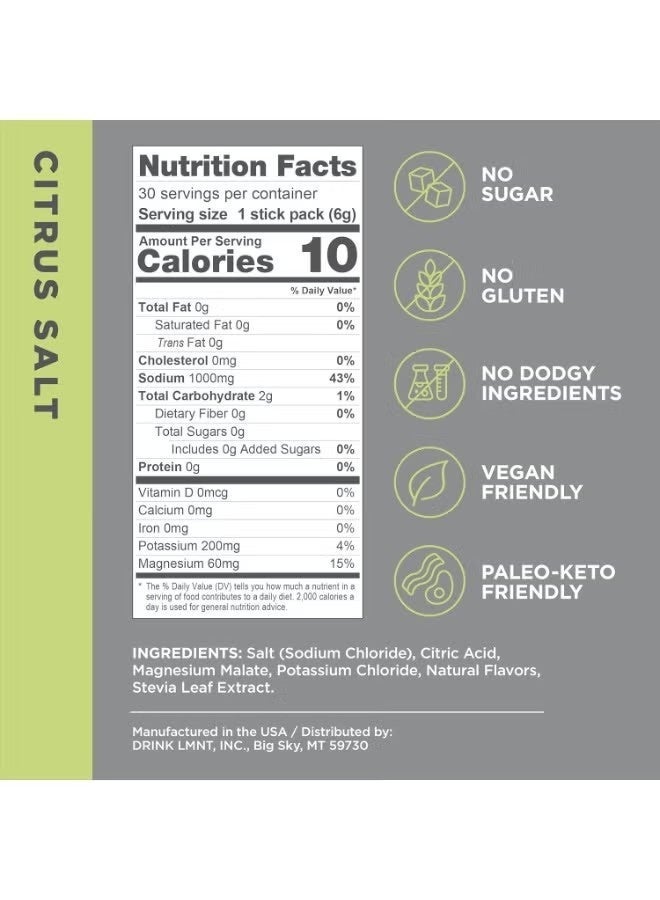 LMNT Zero Sugar Electrolyte Drink - Citrus Salt - 30 Count - Image 2