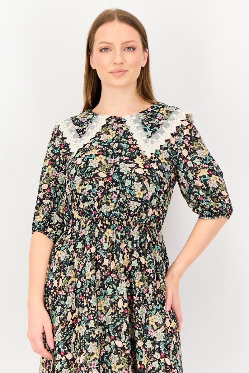 VERO MODA فستان ميني مزخرف بالورود للنساء، متعدد الألوان - Image 2