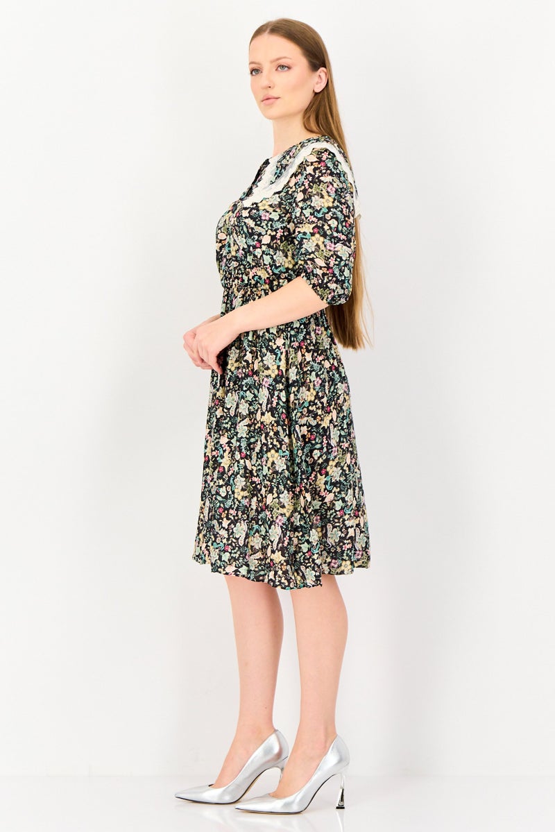 VERO MODA فستان ميني مزخرف بالورود للنساء، متعدد الألوان - Image 3