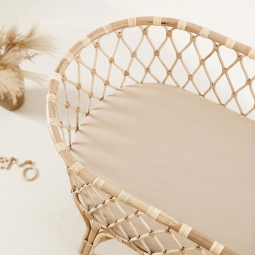 GRSSDER Stretchy Ultra Soft Fitted Bassinet Sheet 3 Pack Universal Fit for Bassinets Baby Cradle Moses Basket Oval Rectangle Mattress Safe and Snug Jersey Bassinet Sheets for Girls CreamBeige - Image 3