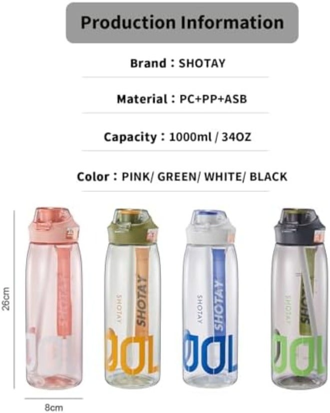 SHOTAY Sports Water Bottles 1 L/32 oz BPA Free And Leakproof, Fast Flow With Removable Straw, Gym Water Bottle For School, Fitness And Outdoor Sports  White. - Image 4