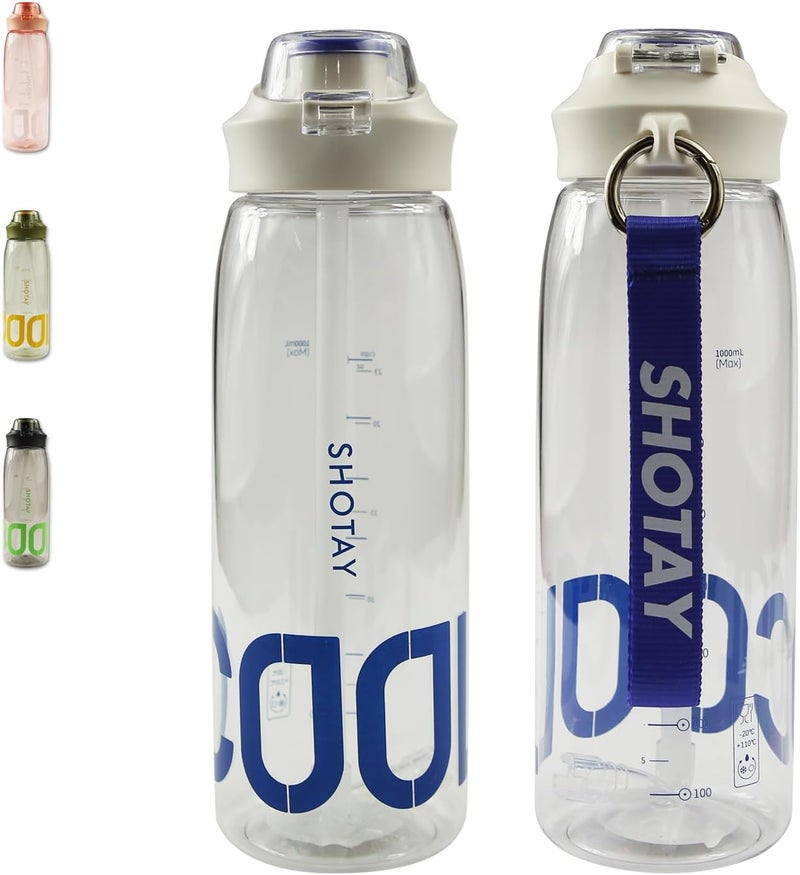 SHOTAY Sports Water Bottles 1 L/32 oz BPA Free And Leakproof, Fast Flow With Removable Straw, Gym Water Bottle For School, Fitness And Outdoor Sports  White. - Image 2