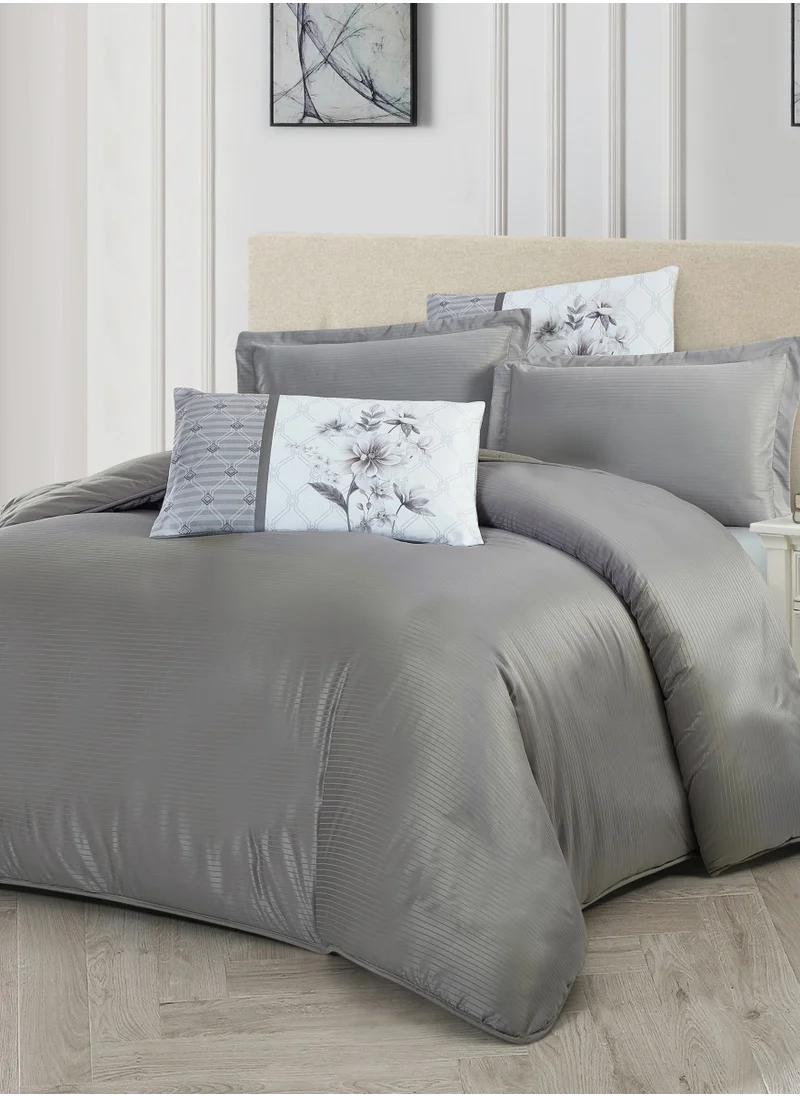 Donetella Duvet Set 4-Pcs Single Size Striped Microfiber Bed Set  With 1 Duvet Cover(160 x 220 CM) 1 Fitted Sheet 1 PillowSham And 1 Pillowcases(Without Filler),Dark Grey