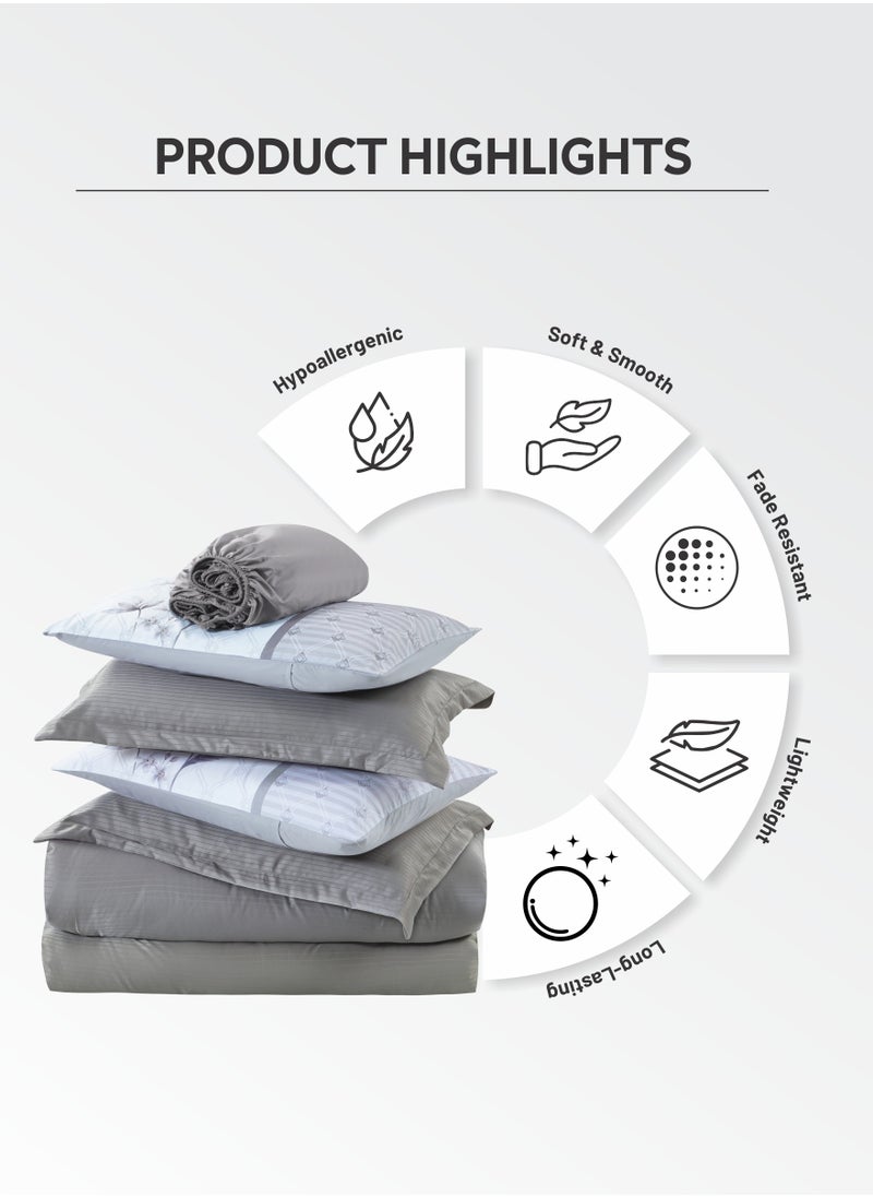 Donetella Duvet Set 4-Pcs Single Size Striped Microfiber Bed Set  With 1 Duvet Cover(160 x 220 CM) 1 Fitted Sheet 1 PillowSham And 1 Pillowcases(Without Filler),Dark Grey  - Image 5