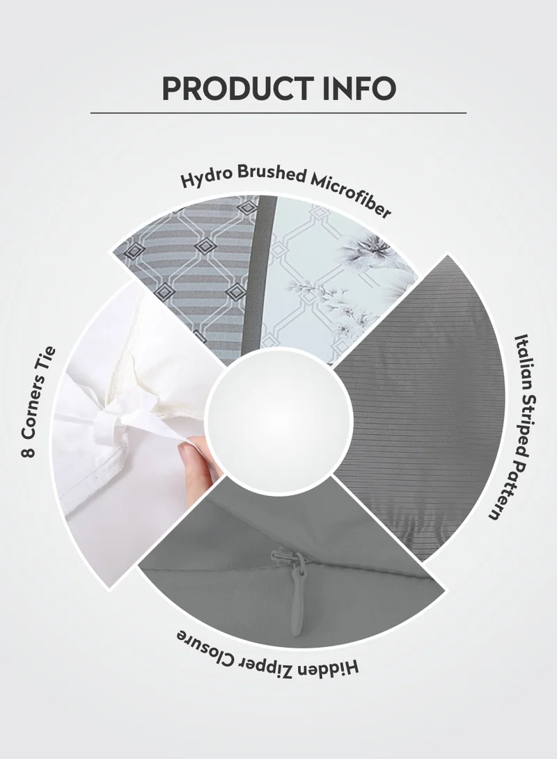 Donetella Duvet Set 4-Pcs Single Size Striped Microfiber Bed Set  With 1 Duvet Cover Fits 100x200cm - 1 Fitted Sheet 1 PillowSham And 1 Pillowcases(Without Filler),Dark Grey