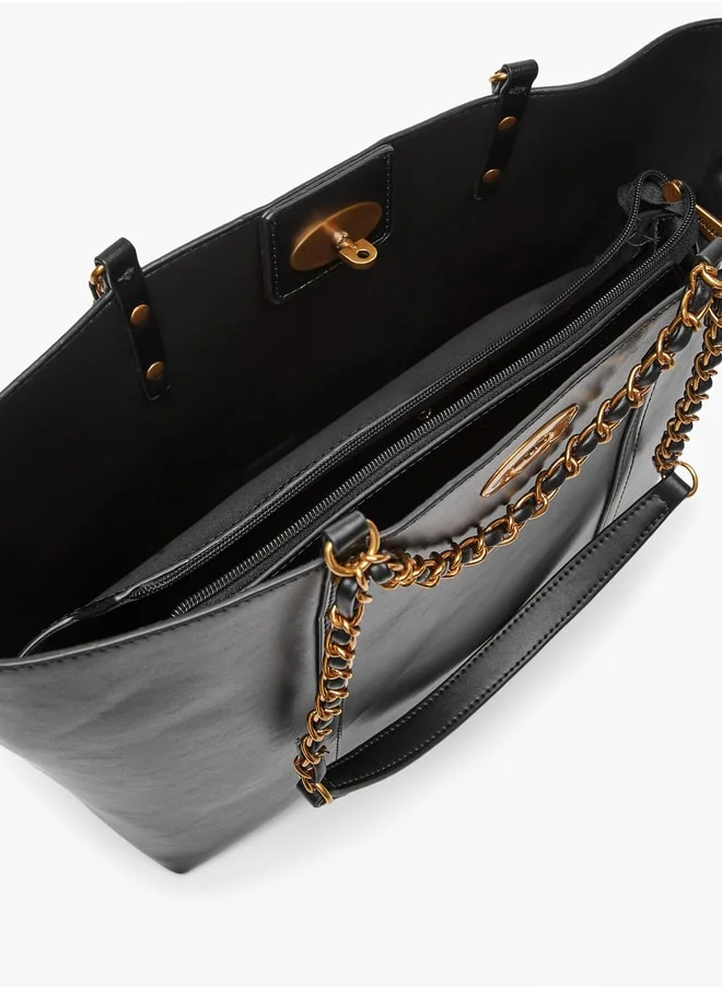 Flora Bella Solid Tote Bag with Twist Lock Closure and Chain Detail