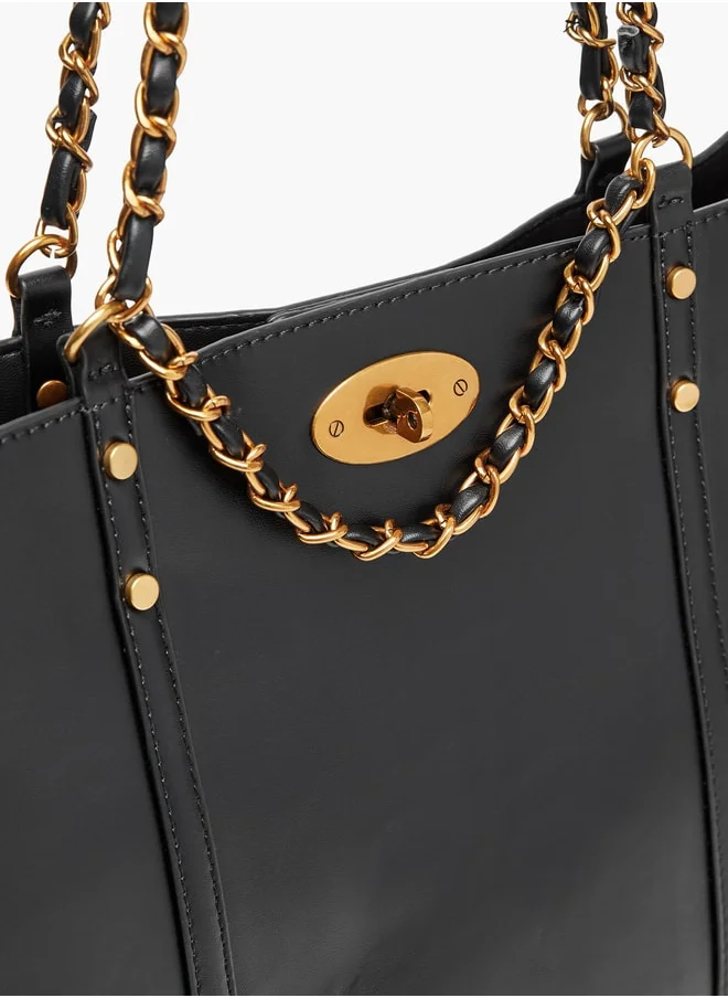 Flora Bella Solid Tote Bag with Twist Lock Closure and Chain Detail