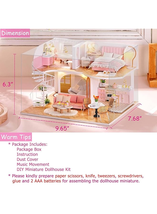 KASTWAVE Diy Miniature Dollhouse Kit With Furniture 1:24 Scale Creative Room Mini Wooden Doll House Accessories Plus Dust Proof & Music Movement For Kids Teens Adults(Whisper In The Morning) - Image 3