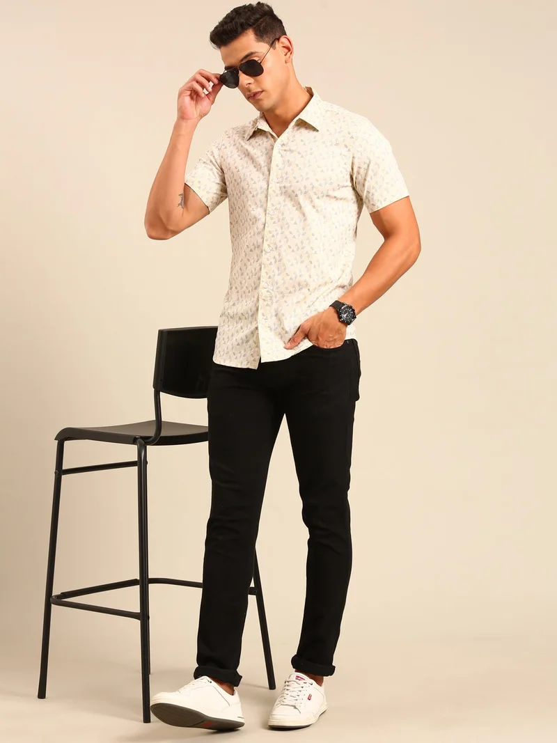 Joven  Beige Printed Cotton Shirt for Men for Men | Best Price UAE
