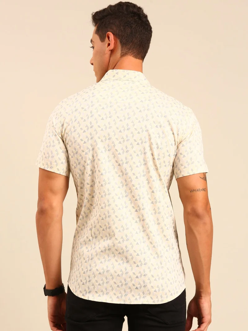Joven Beige Printed Cotton Shirt for Men
