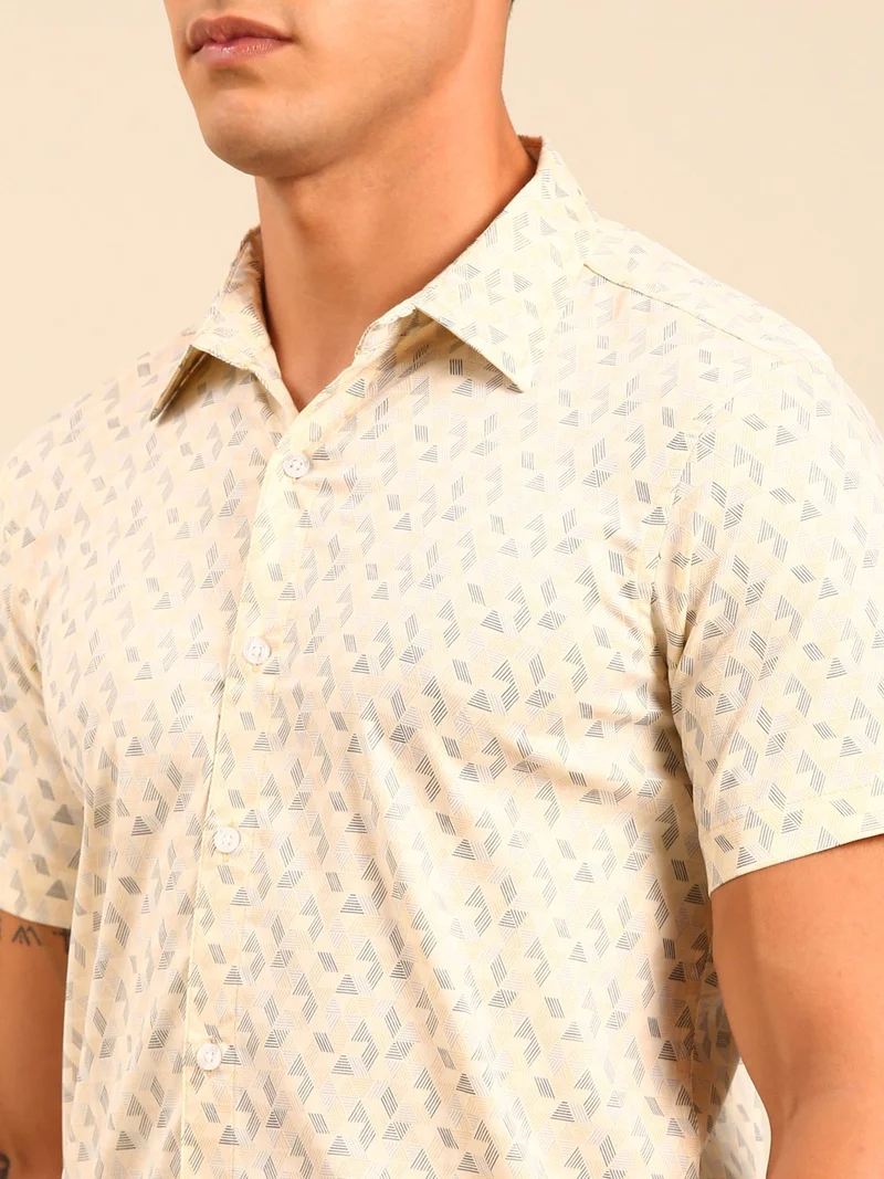 Joven  Beige Printed Cotton Shirt for Men for Men | Best Price UAE